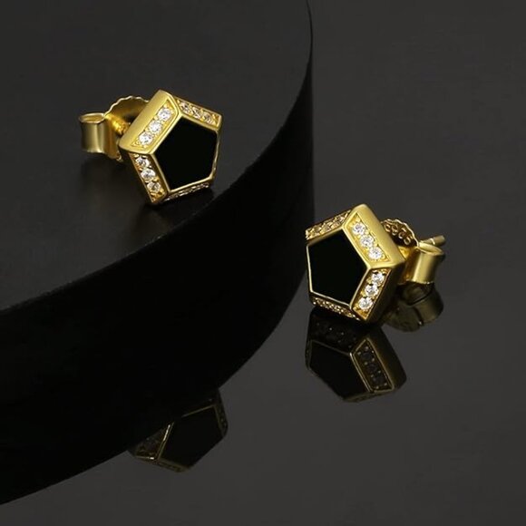 8.5mm Square Hip Hop Stud Earrings Men Women Unisex Pave Ice  NEW Men Stud Earrings, Square, 925 Sterling Silver, Iced Out CZ Black Gold 8.5mm